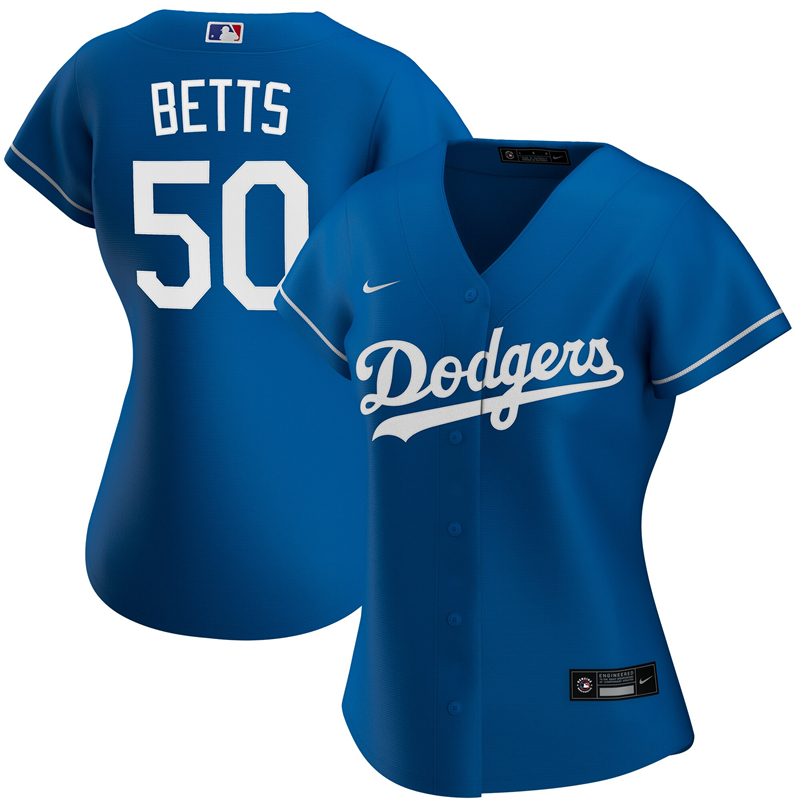 2020 MLB Women Los Angeles Dodgers Mookie Betts Nike Royal 2020 Alternate Official Replica Player Jersey 1->miami marlins->MLB Jersey